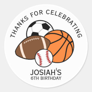 Pegatinas de cumpleaños de balones de deportes de 