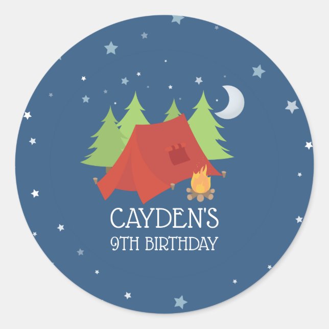 Pegatinas de cumpleaños de camping (Anverso)