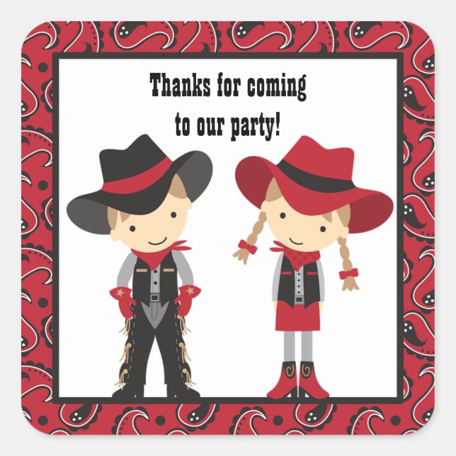 Pegatinas de cumpleaños de Cowboy y Cowgirl (Anverso)