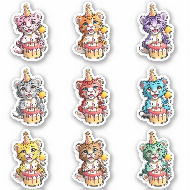 Pegatinas de cumpleaños de Cute Baby Jaguars (Anverso)
