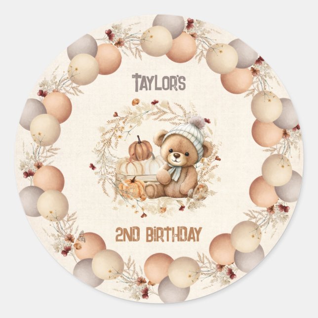 Pegatinas de cumpleaños de Cute Bear Fall (Anverso)