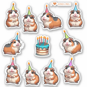 Pegatinas de cumpleaños de Cute Guinea Cerdos Scra