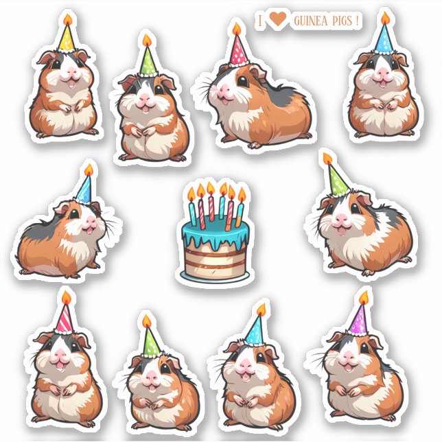 Pegatinas de cumpleaños de Cute Guinea Cerdos Scra (Anverso)