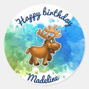 Pegatinas de cumpleaños de Cute Moose