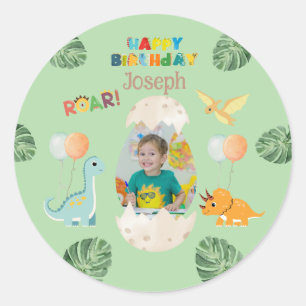 Pegatinas de cumpleaños de dinosaurio - Nombre per