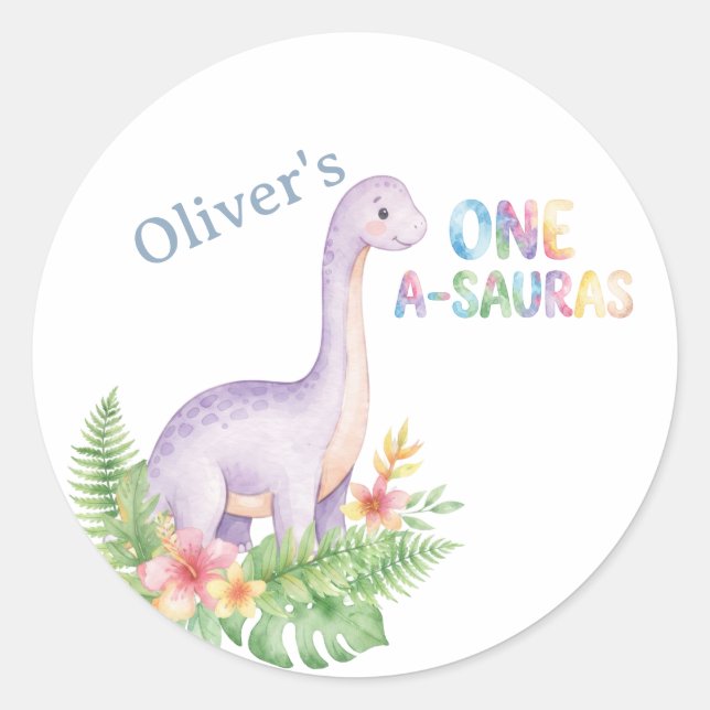 Pegatinas de Cumpleaños de Dinosaurio One-a-Saurus (Anverso)