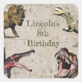 Pegatinas de cumpleaños de dinosaurios personaliza