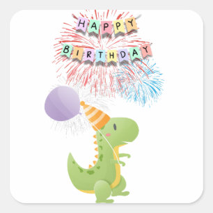 Pegatinas de cumpleaños de dinosaurios y pasteles