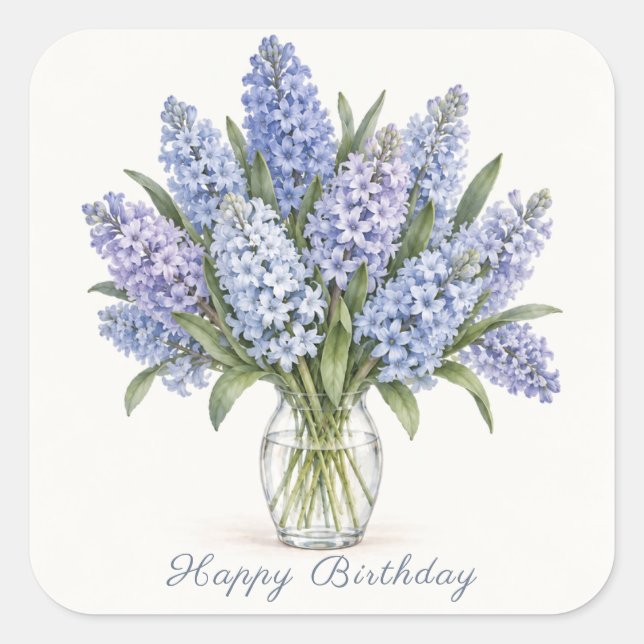 Pegatinas de cumpleaños de jacintos lila azul (Anverso)