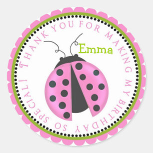 Pegatinas de cumpleaños de Lady Bug Rosa