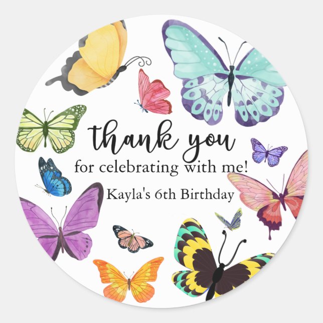 Pegatinas de cumpleaños de mariposa colorida (Anverso)