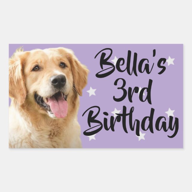 Pegatinas de cumpleaños de mascota morado personal (Anverso)