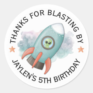 Pegatinas de cumpleaños de nave espacial cohete al