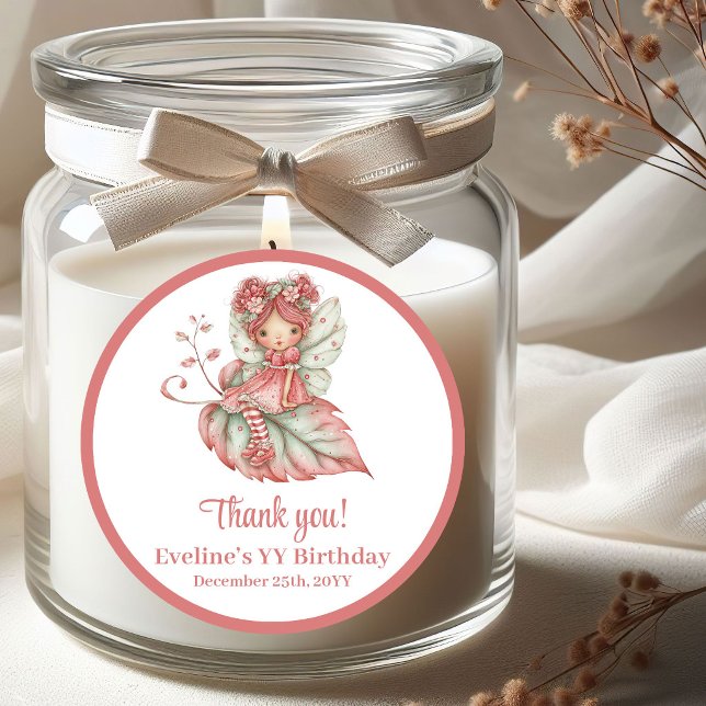 Pegatinas de cumpleaños de niña floral hada linda  (Whimsical Cute Fairy Floral Girl Birthday Stickers)