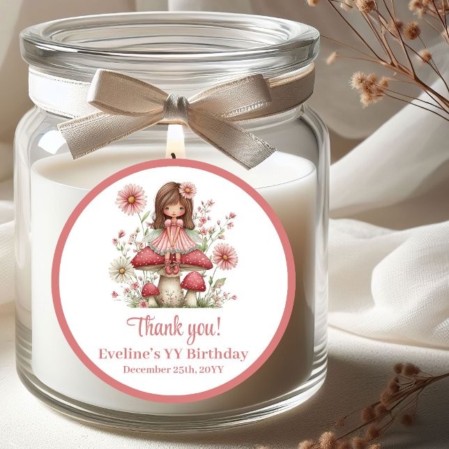 Pegatinas de Cumpleaños de Niña Floral Hada Mágica (Cute Magical Fairy Floral Girl Birthday Stickers)