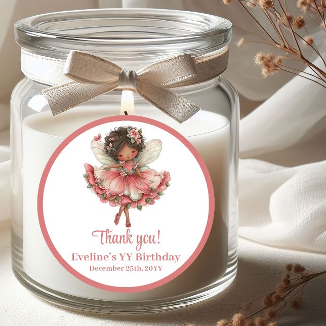 Pegatinas de Cumpleaños de Niña Hada Linda con Rub (Pastel Blush Cute Fairy Girl Birthday Stickers)