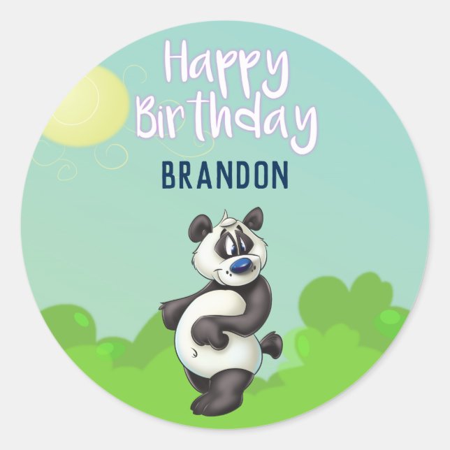 Pegatinas de cumpleaños de Panda Personalizado (Anverso)