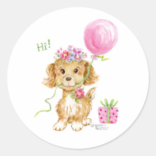 Pegatinas de cumpleaños de perro con pipa de flore