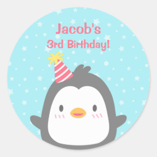 Pegatinas de Cumpleaños de Pingüino Pequeño y Ador