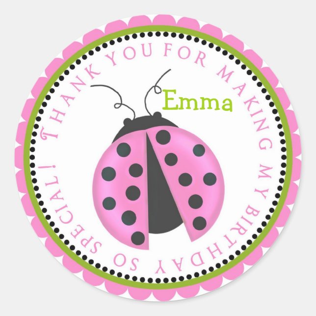 Pegatinas de cumpleaños de Pink Lady Bug (Anverso)