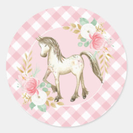 Pegatinas de cumpleaños de pony floral y cuadros