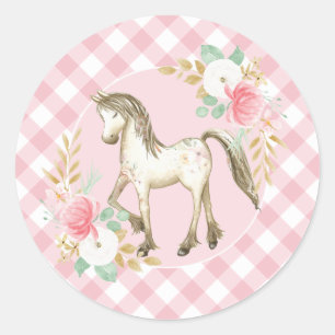 Pegatinas de cumpleaños de pony floral y cuadros
