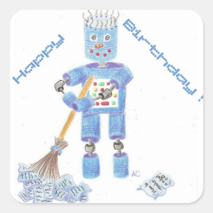 Pegatinas de cumpleaños de robot azul