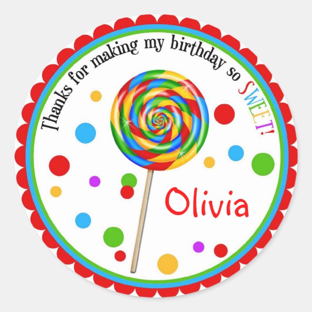 Pegatinas de cumpleaños de Sweet Shop Lollipop (Anverso)