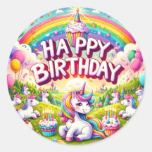 Pegatinas de cumpleaños de Unicorn Whimsical