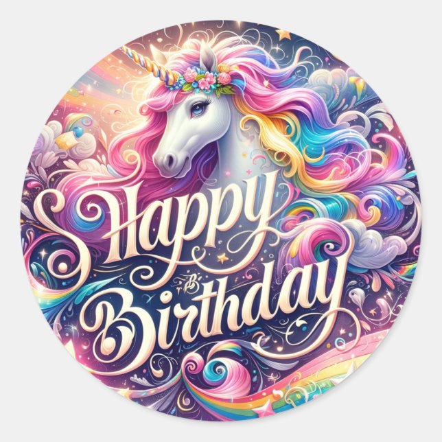Pegatinas de cumpleaños de Unicornio encantados" (Anverso)