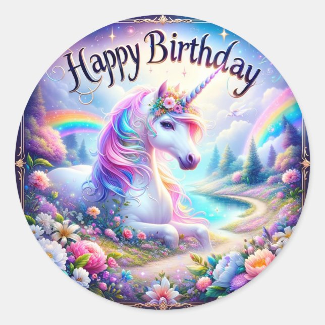 Pegatinas de cumpleaños de Unicornio mágicos" (Anverso)