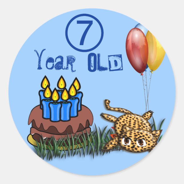 Pegatinas de cumpleaños del leopardo de 7 años de  (Anverso)