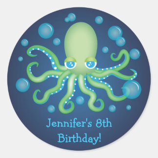 Pegatinas de cumpleaños del Octopus Verde Debajo d