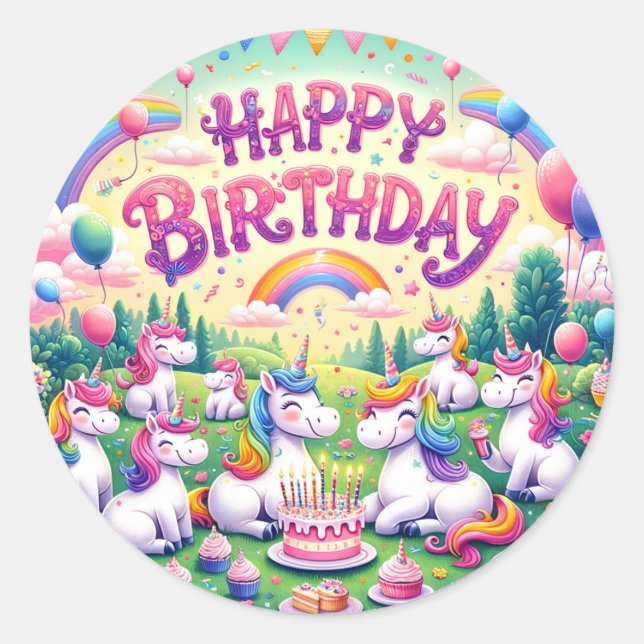 Pegatinas de cumpleaños del unicornio arcoiris sen (Anverso)