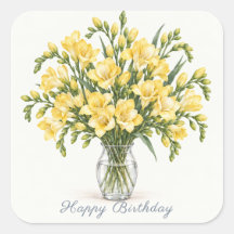Pegatinas de cumpleaños felices con fresias amaril
