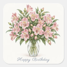Pegatinas de cumpleaños felices de Alstroemeria ro