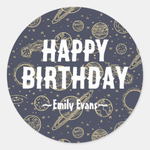 Pegatinas de cumpleaños felices del espacio exteri