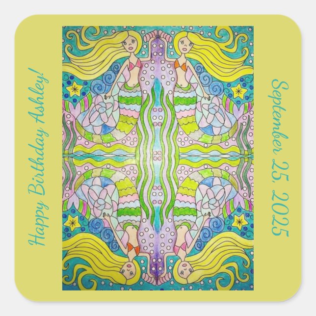 Pegatinas de cumpleaños feliz de Sirena (Anverso)