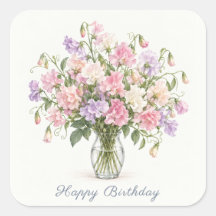 Pegatinas de Cumpleaños Feliz Flores de Guisante D