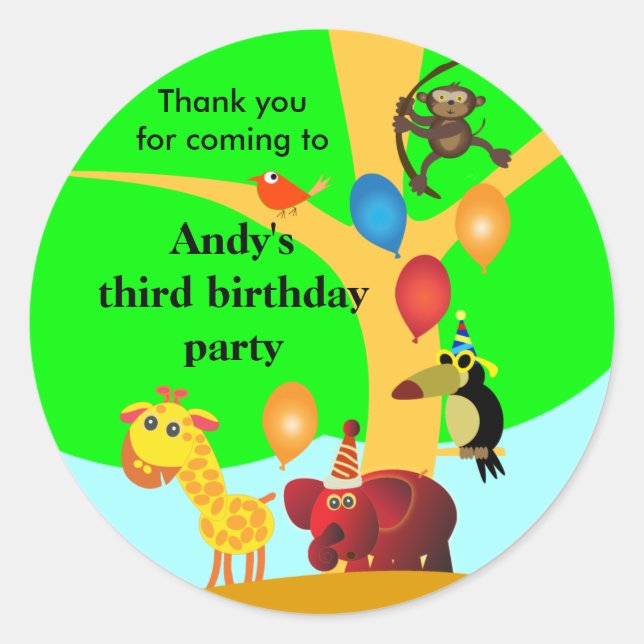Pegatinas de cumpleaños: Fiesta de la selva (Anverso)