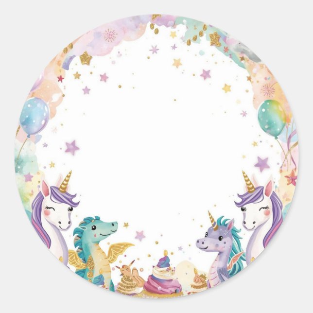 Pegatinas de cumpleaños infantiles de fantasía Uni (Anverso)