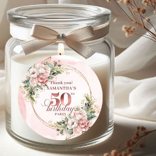 Pegatinas de cumpleaños número 50 con flores verde
