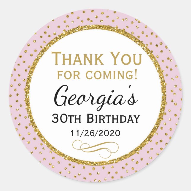Pegatinas de cumpleaños Oro Rosado Gracias Por Fav (Anverso)
