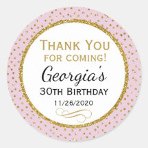 Pegatinas de cumpleaños Oro Rosado Gracias Por Fav