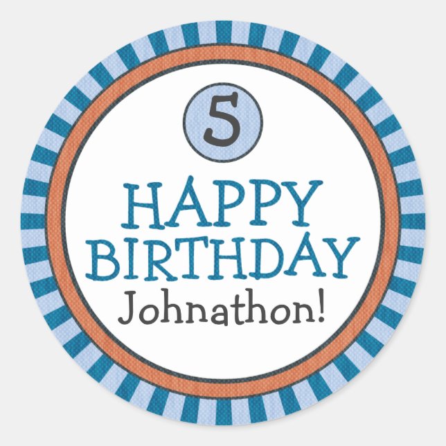 Pegatinas de cumpleaños personalizados - azul y Na (Anverso)