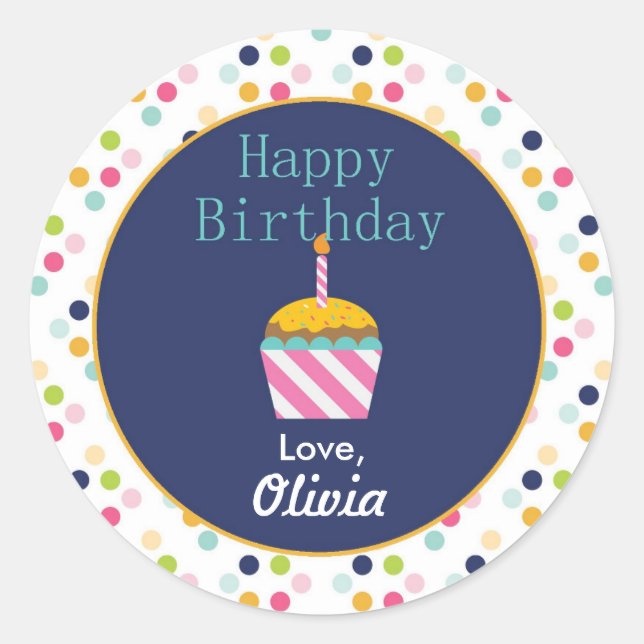 Pegatinas de cumpleaños personalizados de Confetti (Anverso)