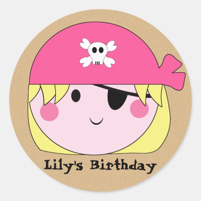 Pegatinas de cumpleaños piratas rosados de Persona (Anverso)