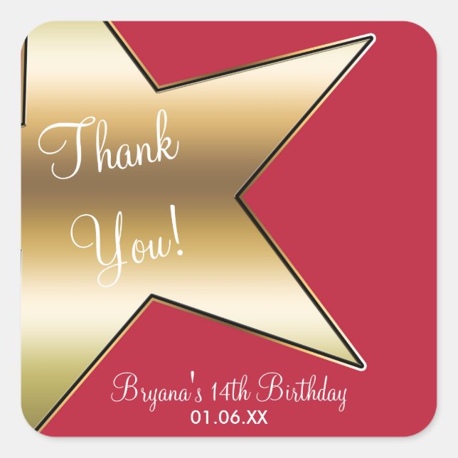 Pegatinas de cumpleaños rojas con estrella de oro  (Anverso)