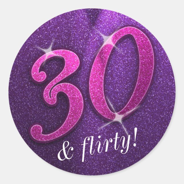 Pegatinas de cumpleaños rosados y morados 30 y de  (Anverso)