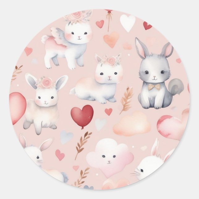 Pegatinas de Cupido de Bunny y Lamb – Acuarela de  (Anverso)
